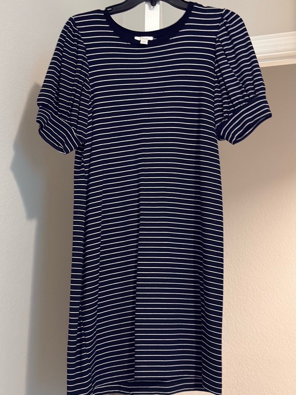 Navy Stripe Puff-Sleeve Women's Top